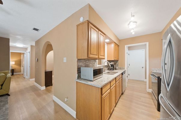 Interior, Kitchen, Stainless Steel Appliances, Wood Texture Flooring