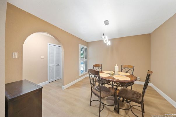 Dining room, Interior, Pendant Lights, Wood Texture Flooring