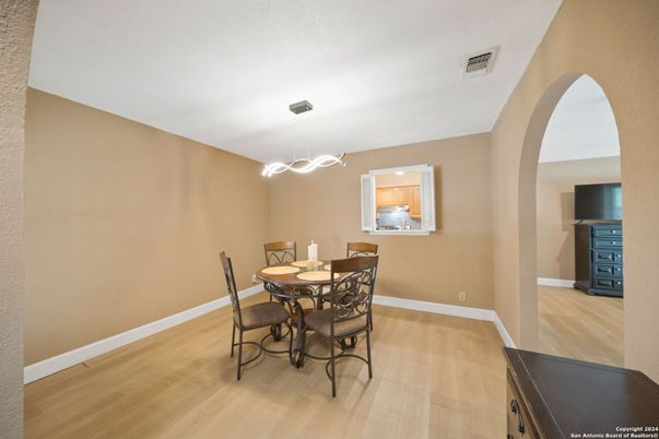 Dining room, Interior, Pendant Lights, Wood Texture Flooring