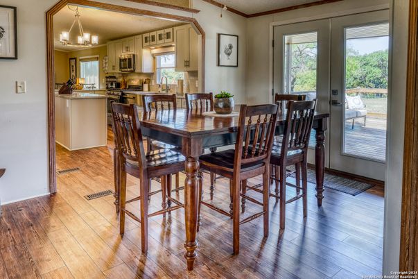 Chandelier, Dining room, Interior, Kitchen, Wood Texture Flooring