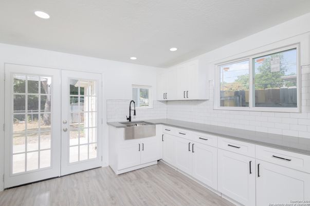 Interior, Kitchen, Recessed Lighting, Wood Texture Flooring