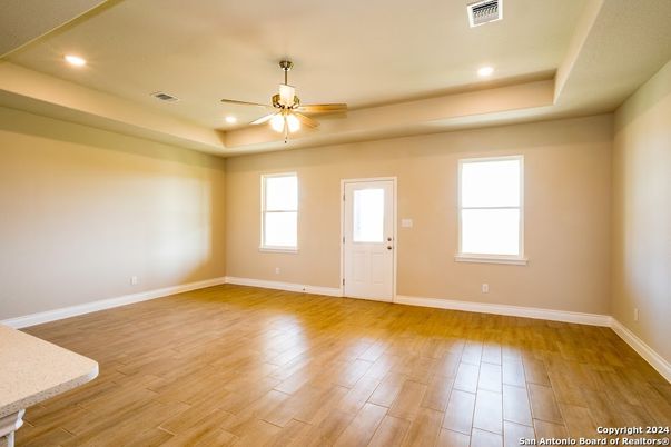 Empty room, Interior, Recessed Lighting, Wood Texture Flooring