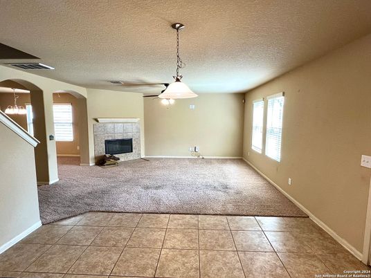 Empty room, Fireplace, Interior, Pendant Lights
