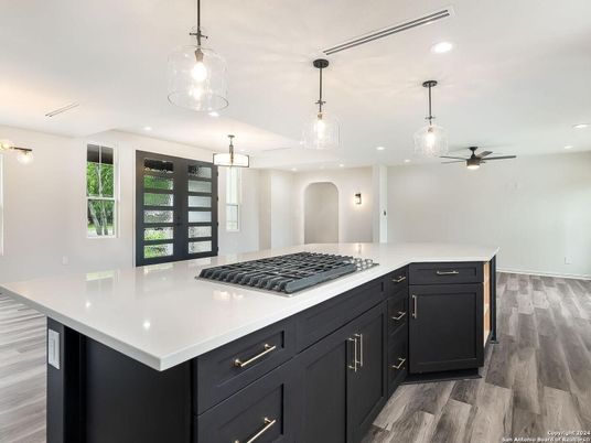 Interior, Kitchen, Pendant Lights, Recessed Lighting, Wood Texture Flooring