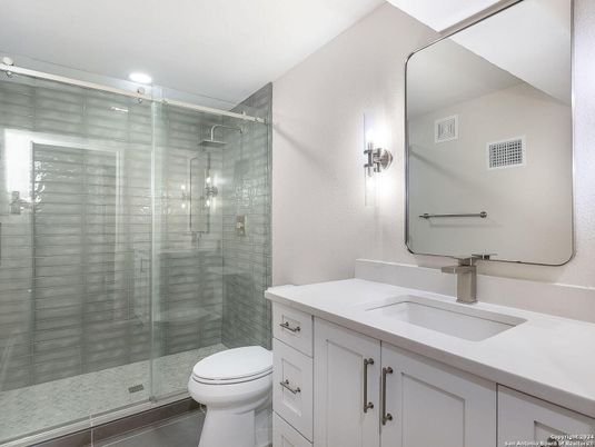 Bathroom, Glass Shower, Interior, Recessed Lighting