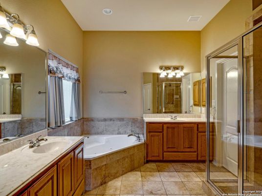Bathroom, Dual Sink Vanities, Glass Shower, Interior, Recessed Lighting