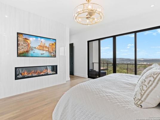 Bedroom, Fireplace, Interior, Wood Texture Flooring
