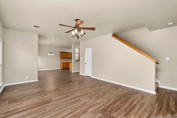 Empty room, Interior, Pendant Lights, Wood Texture Flooring