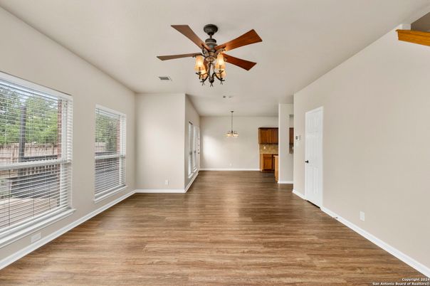 Empty room, Interior, Pendant Lights, Wood Texture Flooring