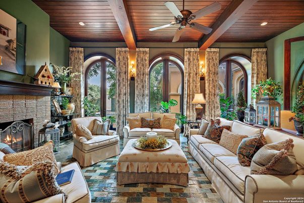 Fireplace, Interior, Living room, Recessed Lighting, Wooden Beams, Wooden Ceilings
