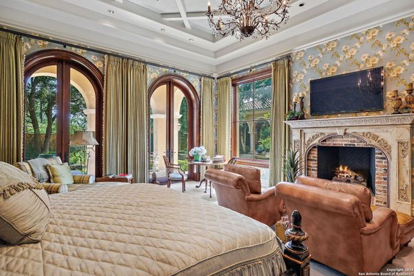 Bedroom, Chandelier, Fireplace, Interior, Recessed Lighting