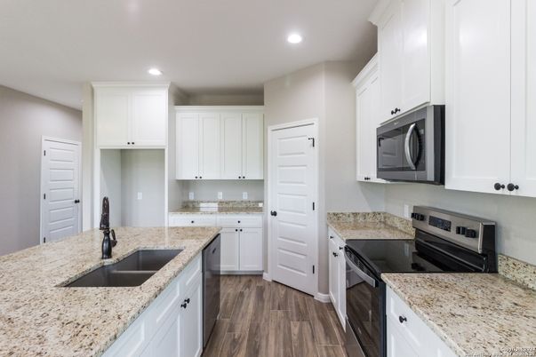 Interior, Kitchen, Recessed Lighting, Wood Texture Flooring