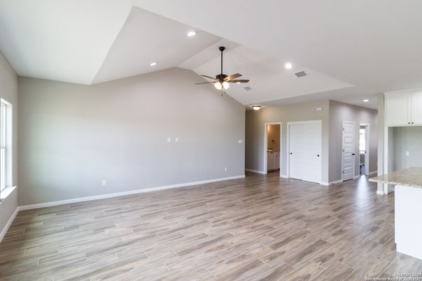 Empty room, Interior, Recessed Lighting, Wood Texture Flooring