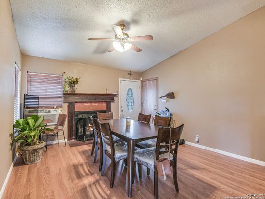 Dining room, Fireplace, Interior, Wood Texture Flooring