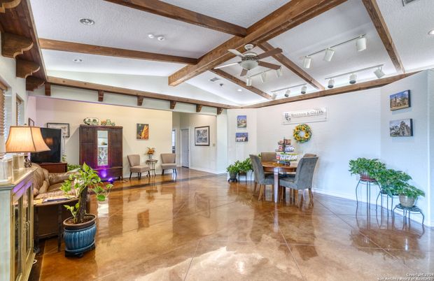 Dining room, Interior, Recessed Lighting, Wooden Beams