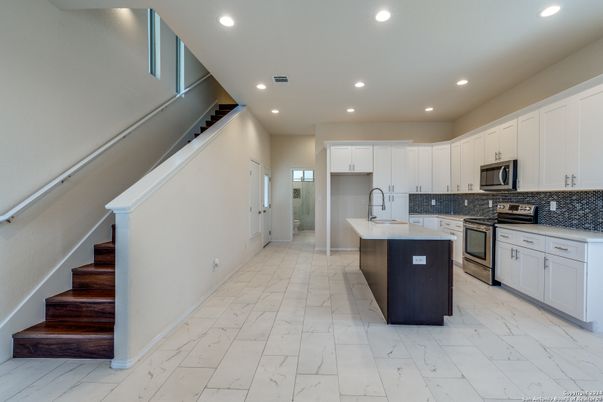 Interior, Kitchen, Marble, Recessed Lighting, Stainless Steel Appliances