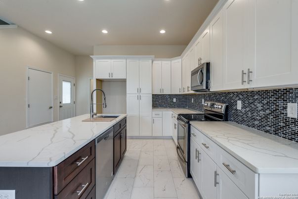 Interior, Kitchen, Marble, Recessed Lighting, Stainless Steel Appliances