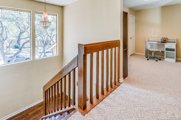 Chandelier, Home Office, Interior, Recessed Lighting, Wood Texture Flooring