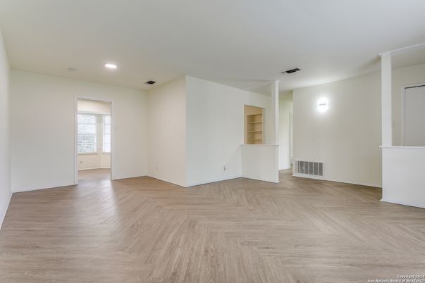Empty room, Interior, Recessed Lighting, Wood Texture Flooring