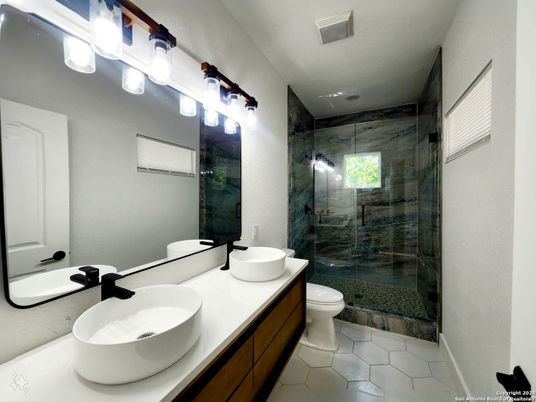 Bathroom, Dual Sink Vanities, Glass Shower, Interior, Recessed Lighting