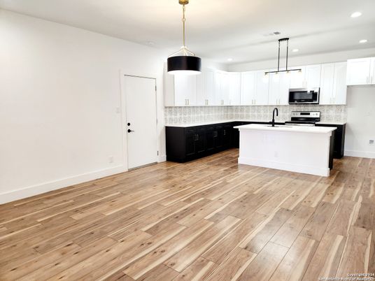 Interior, Kitchen, Pendant Lights, Recessed Lighting, Wood Texture Flooring