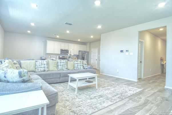 Interior, Kitchen, Living room, Recessed Lighting, Stainless Steel Appliances, Wood Texture Flooring