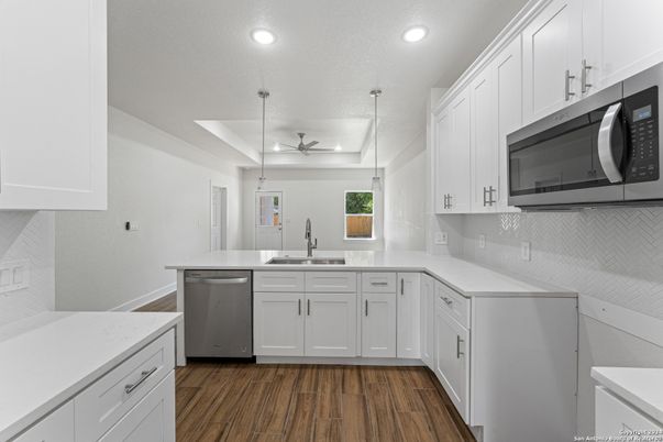 Interior, Kitchen, Recessed Lighting, Wood Texture Flooring