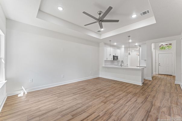 Interior, Kitchen, Pendant Lights, Recessed Lighting, Wood Texture Flooring