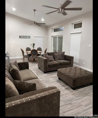 Dining room, Interior, Living room, Recessed Lighting, Wood Texture Flooring