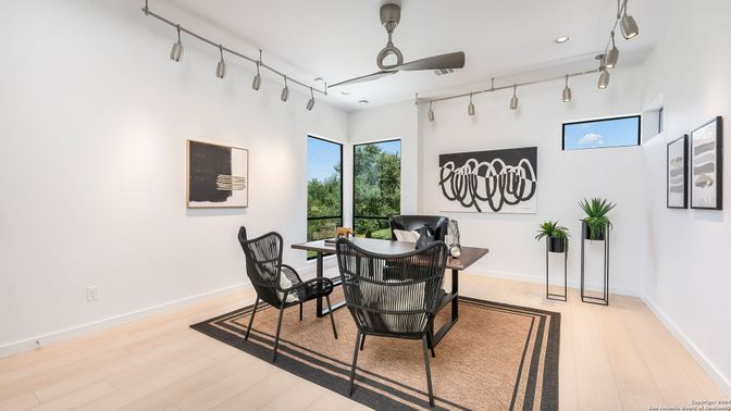 Home Office, Interior, Recessed Lighting, Wood Texture Flooring