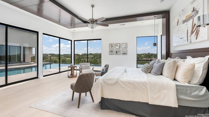 Bedroom, Interior, Recessed Lighting, Water, Wood Texture Flooring