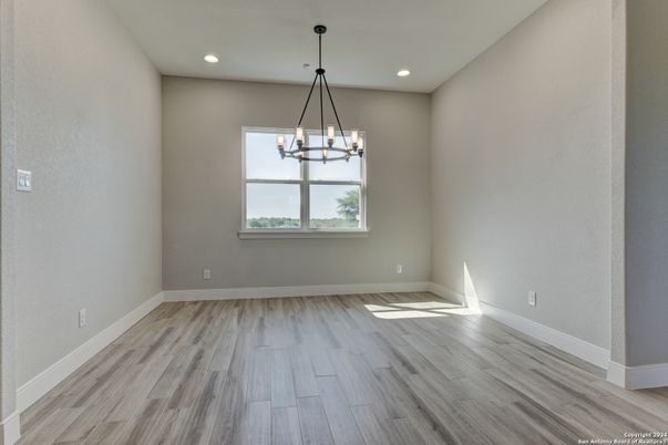 Chandelier, Empty room, Interior, Pendant Lights, Recessed Lighting, Wood Texture Flooring