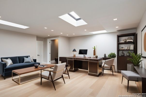 Home Office, Interior, Recessed Lighting, Wood Texture Flooring