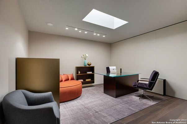 Home Office, Interior, Recessed Lighting, Wood Texture Flooring