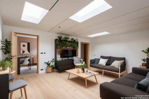 Interior, Living room, Recessed Lighting, Wood Texture Flooring