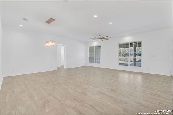 Empty room, Interior, Recessed Lighting, Wood Texture Flooring