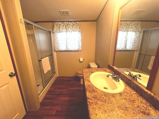Bathroom, Glass Shower, Interior, Wood Texture Flooring