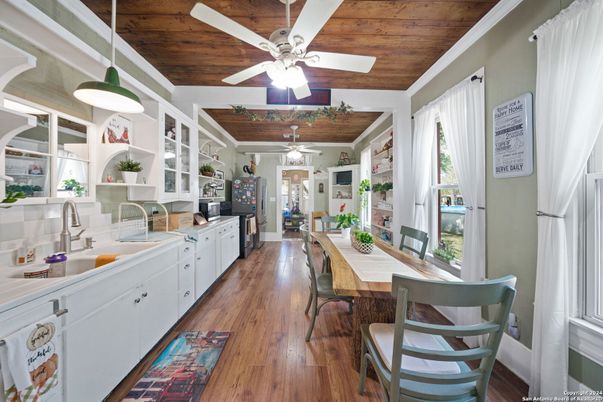 Interior, Kitchen, Pendant Lights, Wooden Ceilings, Wood Texture Flooring