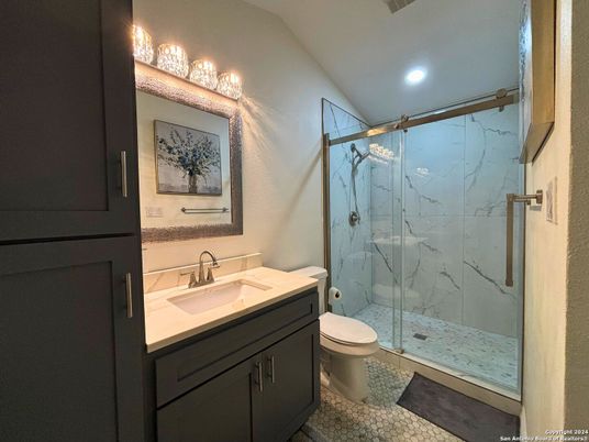 Bathroom, Glass Shower, Interior, Marble Walls, Recessed Lighting