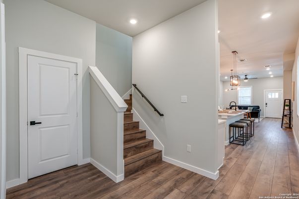 Interior, Kitchen, Pendant Lights, Recessed Lighting, Wood Texture Flooring