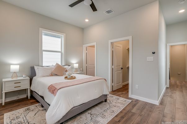 Bedroom, Interior, Recessed Lighting, Wood Texture Flooring