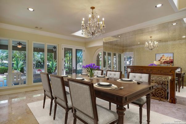 Chandelier, Dining room, Interior, Recessed Lighting