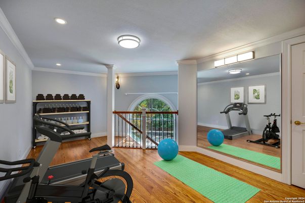 Fitness Equipment, Interior, Recessed Lighting, Wood Texture Flooring