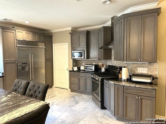 Interior, Kitchen, Marble, Recessed Lighting, Stainless Steel Appliances