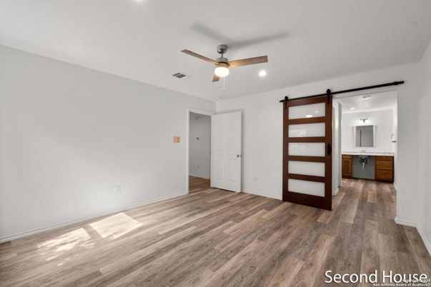 Empty room, Interior, Kitchen, Recessed Lighting, Wood Texture Flooring