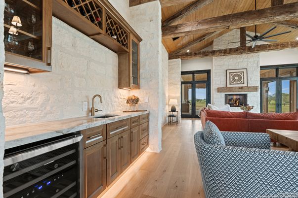 Fireplace, Interior, Kitchen, Living room, Stainless Steel Appliances, Stone Walls, Wooden Beams, Wooden Ceilings, Wood Texture Flooring