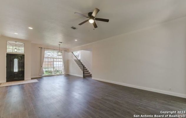 Empty room, Interior, Pendant Lights, Recessed Lighting, Wood Texture Flooring