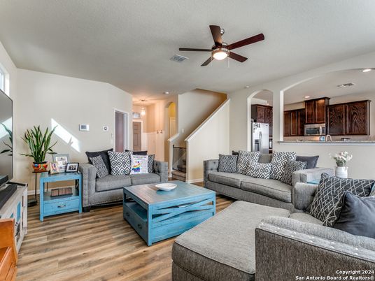 Interior, Kitchen, Living room, Recessed Lighting, Stainless Steel Appliances, Wood Texture Flooring