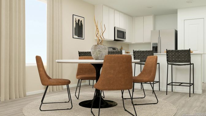 Dining room, Interior, Kitchen, Recessed Lighting, Wood Texture Flooring