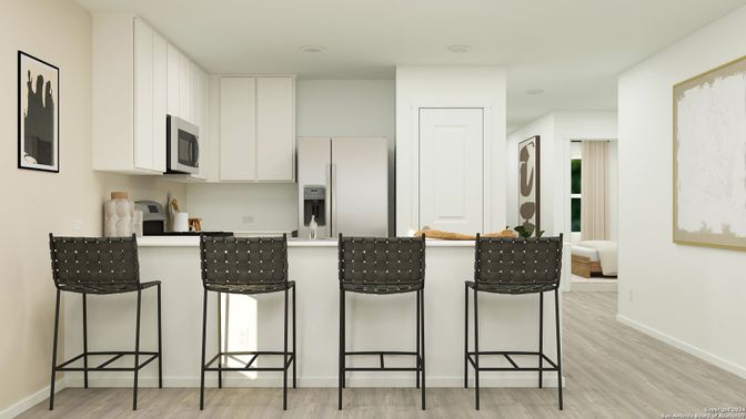 Interior, Kitchen, Recessed Lighting, Wood Texture Flooring